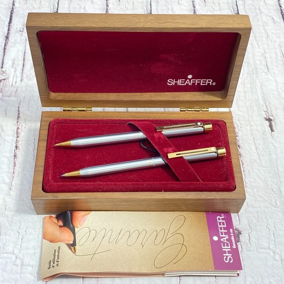 SHEAFFER ball point pen and Mechanical Pencil set in case with original papers, - Picture 1 of 9